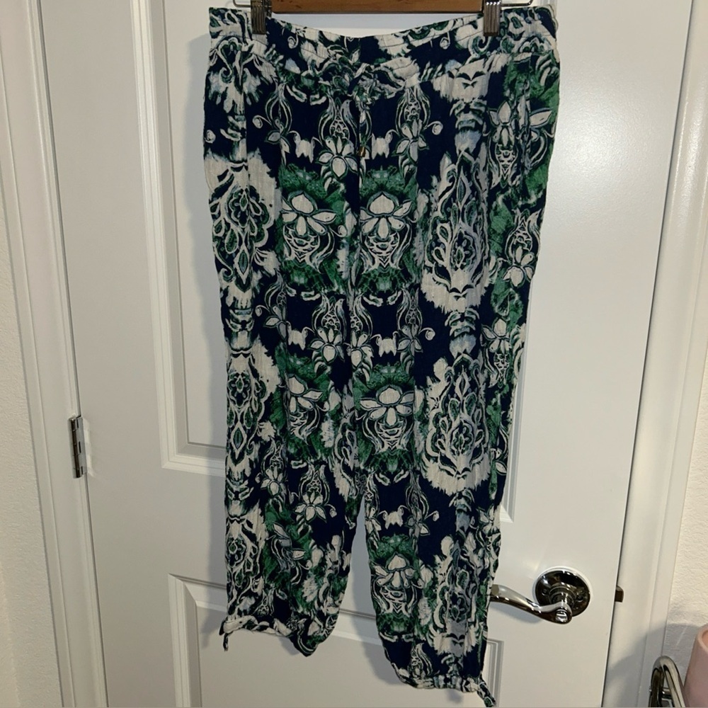 Nicole Miller Women’s L Linen Pants Cropped 34x24 Drawstring Waist